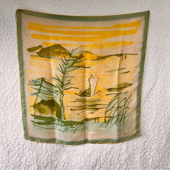 Scarves By Vera Neumann Japan Silk Lightweight Vintage Scarfs Sailboat Trees - Picture 5 of 8